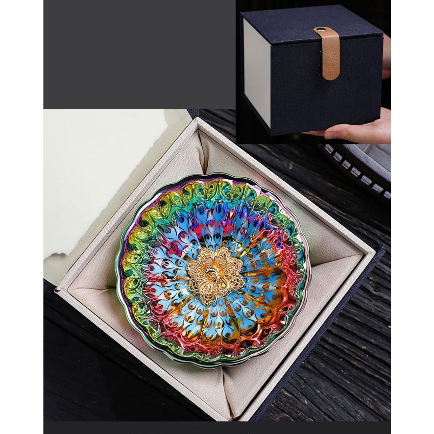 JianZhan tenmokus tea cup Ceramic Handmade TeaCup inlay Teacup Kungfu Tea Cup Master Teacup (Color : Golden Peacock)