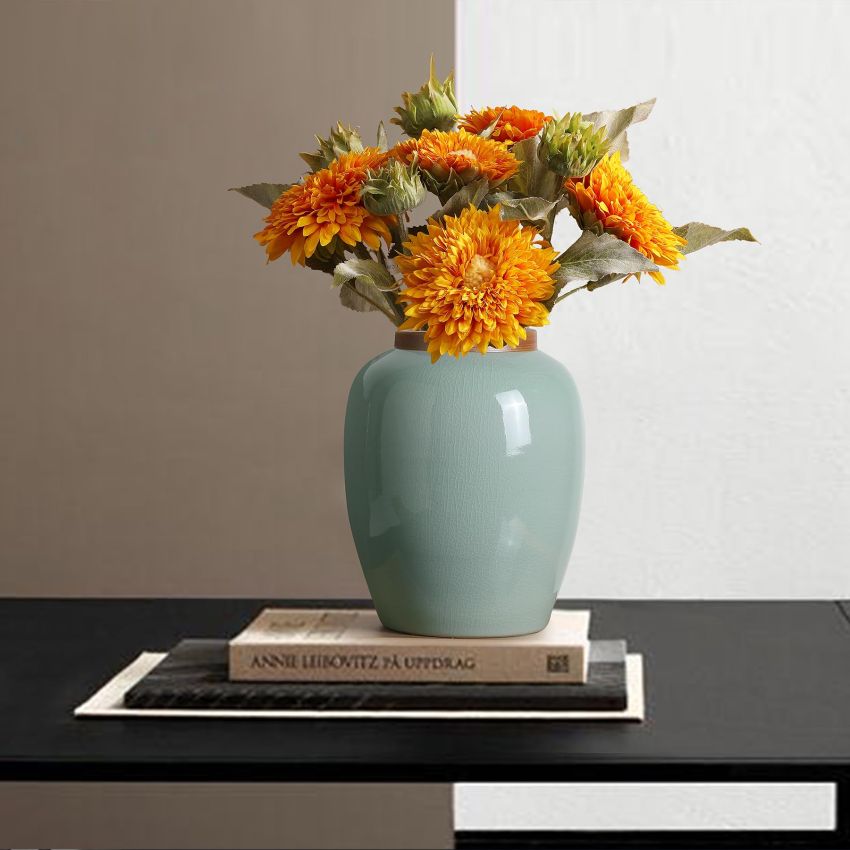 Rustic Ceramic Table Vase, Celadon Ceramic Vases for Decor, Farmhouse Green Vases for Home Decor, Pottery Vase Large Terracotta Vase, Extra Large Vases for Decor Living Room,Bedroom