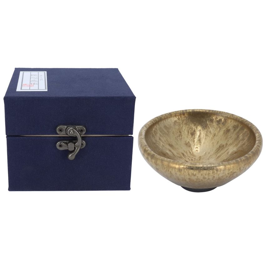 Tomotato Golden Jianzhan Tea Cup, Tenmoku Ceramic Teacup Pure Handmade Mini Cup Mug Crafts Chinese Kungfu Teacup