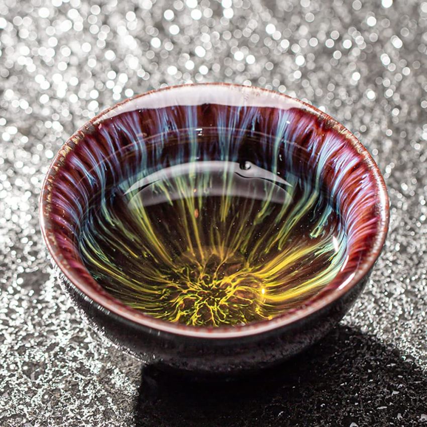 JianZhan Tenmoku Ceramic Handmade TeaCup Porcelain Teacup Kungfu Tea Cup Tenmoku Teacup Master Teacup Ceremonial Matcha Tea Mug,Obsidian Purple Orchid Cup