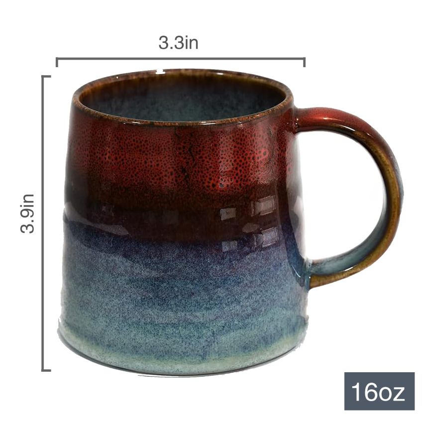 16oz Large Ceramic Coffee Mugs, Transmutation Glaze Craft, Handmade Pottery Mug,Tea Cups with Handle for Office and Home,for Men and Women, Dishwasher and Microwave Safe (Black Red)