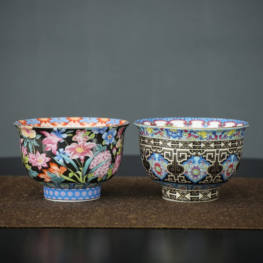 TEANAGOO Tea Cups Tenmoku Jianzhan Lotus vitality, 3.9 oz / 110 ML, FL30-02 ，Gilt Enamel Colorful Tea Cup Set Japanese Tea Set Tea Set Sake Set Traditional Chinese Handmade Porcelain Teacup