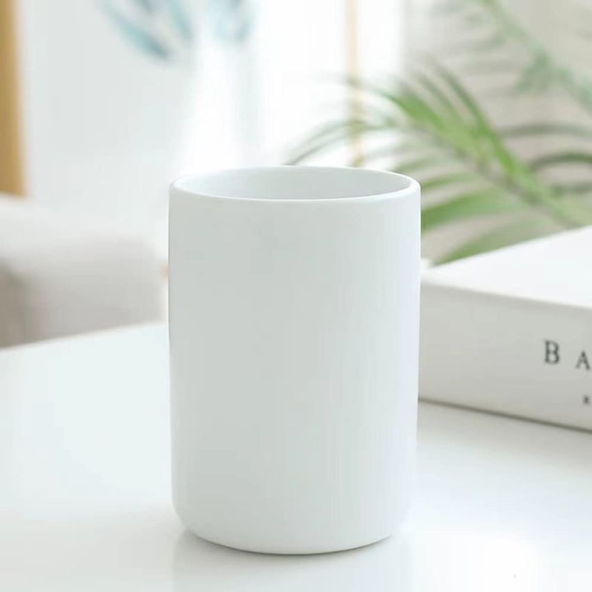 Japanese Simple Black and White Style handleless Ceramic Mug Hotel Teacup Toothbrush Cup Washing Mouth Cup. (White)