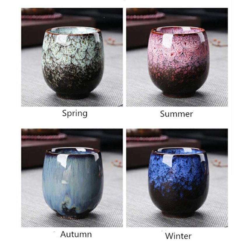 Jianzhan Ceramic Teacup, Kung Fu Tea Set, Coffee cup，Yerba Mate Set - Ceramic Mate CupSet of 4 (4 colors)