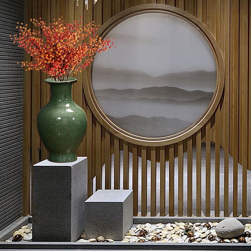 Chinese Ceramic Art Handmade Antique ice Crack Glaze vases Big China Porcelain Flower Bottle Vase for Home Decoration(Green)