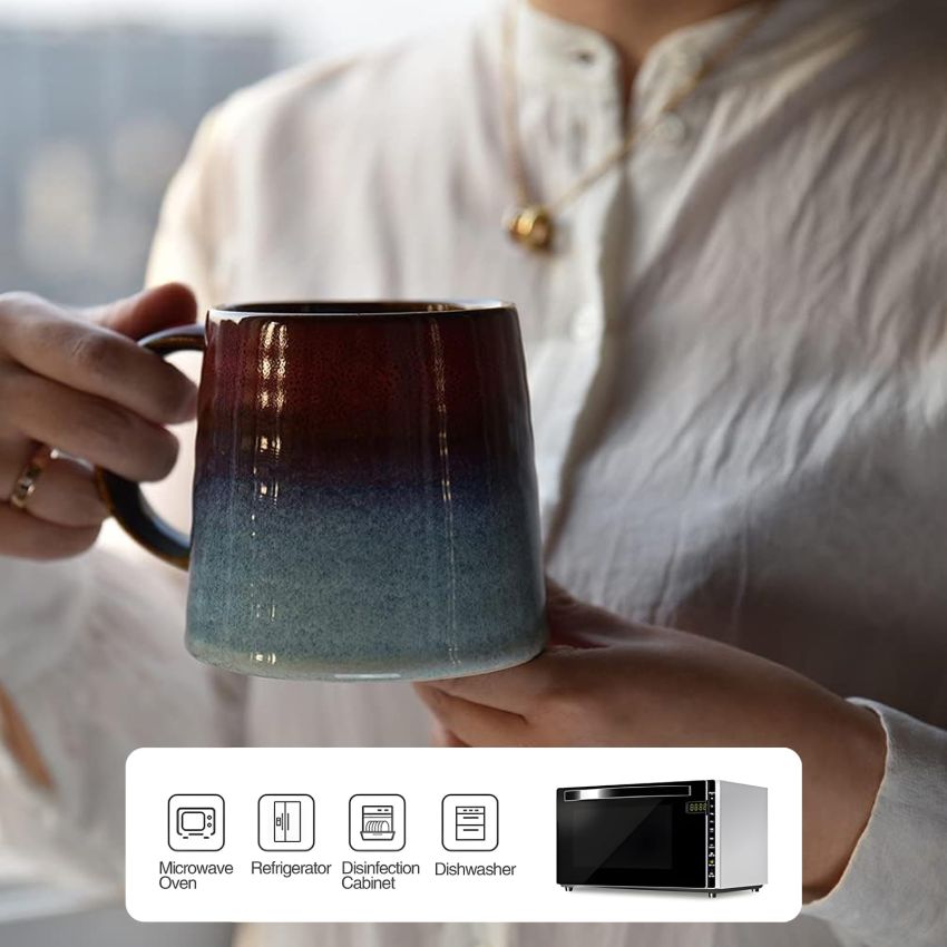 16oz Large Ceramic Coffee Mugs, Transmutation Glaze Craft, Handmade Pottery Mug,Tea Cups with Handle for Office and Home,for Men and Women, Dishwasher and Microwave Safe (Black Red)