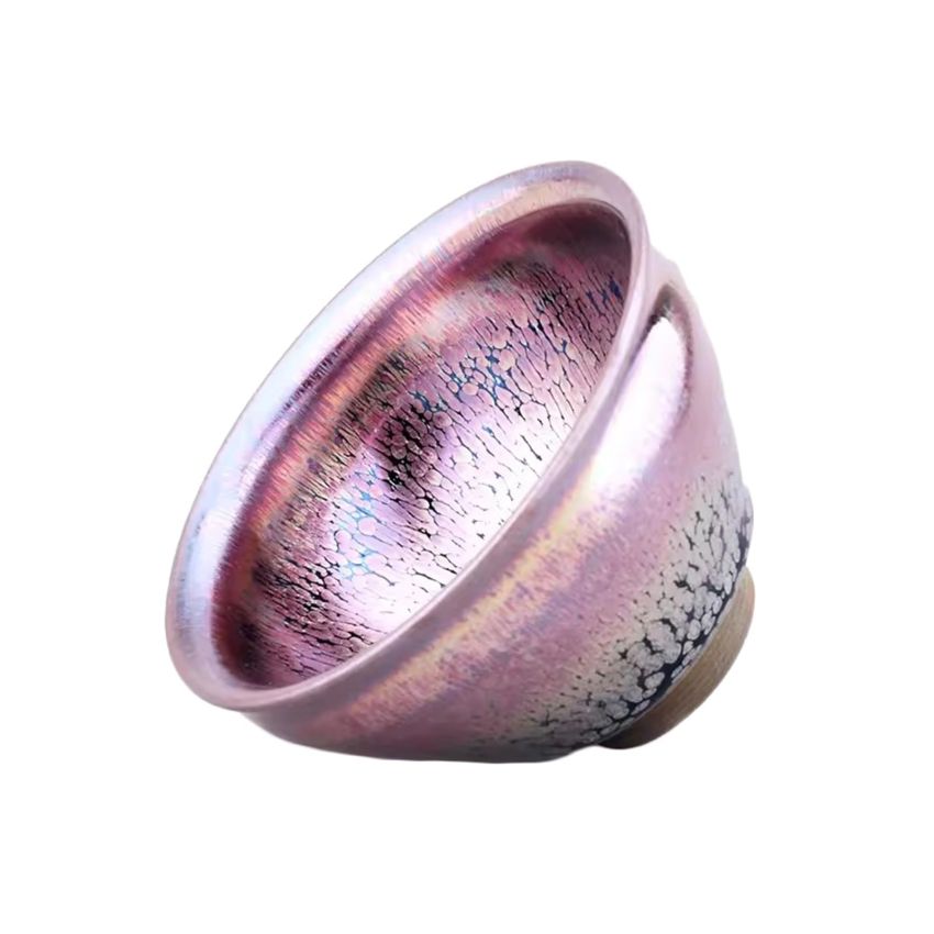 Jianzhan Tenmoku Unique Teacup Handmade Chinese Kungfu Tea Cup Porcelain Master Tea Bowl Flowing Purple Colors Teaware Natural Kiln Fired Ceramic Mug