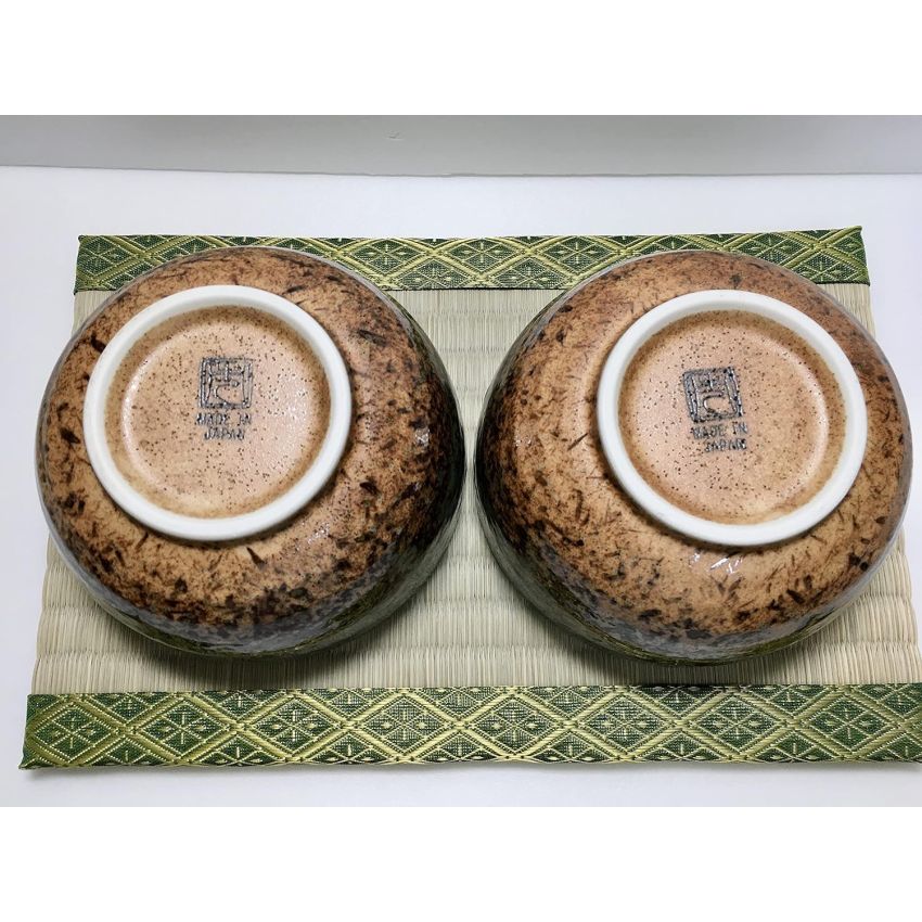 Traditional Japanese Ceramic Bowls, 18.6 Fluid Ounces, Ai Nagashi a Beautiful Combination of Earthy Brown and an Ocean-y Blue Pattern Mino Ware Chawan Set of 2 Made in Japan 54522