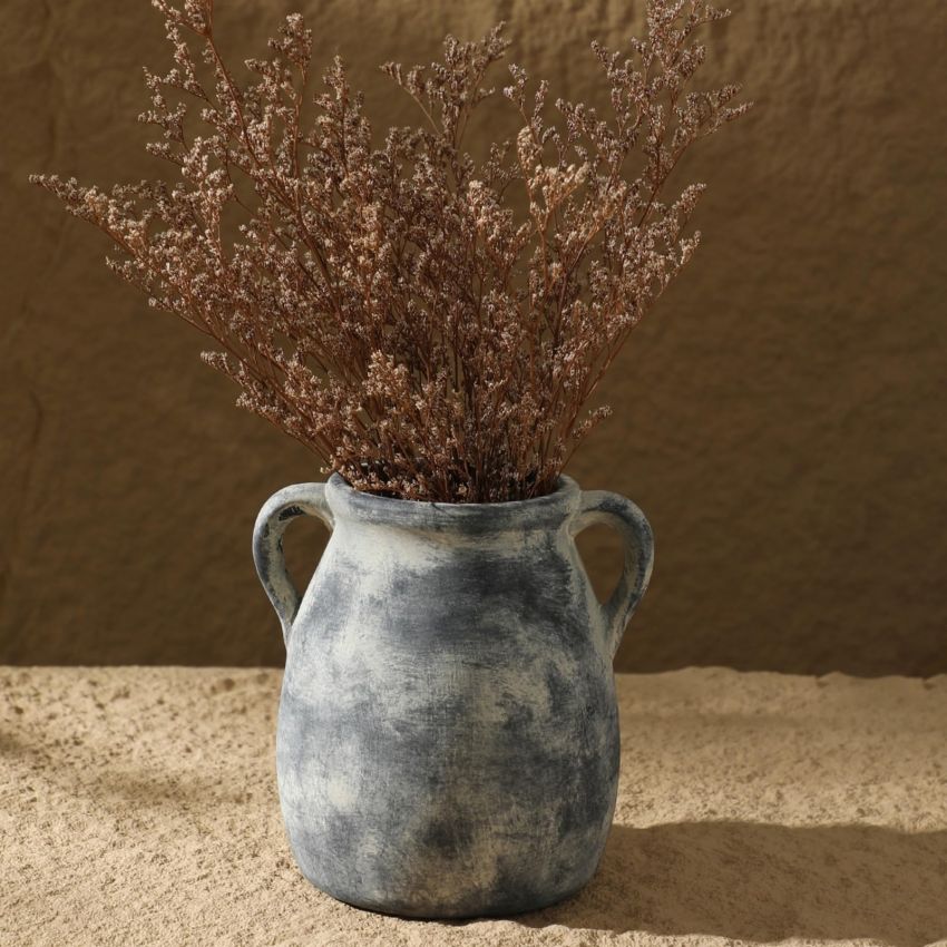 Ceramic Farmhouse Terracotta Vase, Vintage Pampas Grass Vase with 2 Handles, Boho Decor Decorative Vase, Rustic Vase for Home Decor, Living Room, Table, 6 Inch Black Vase