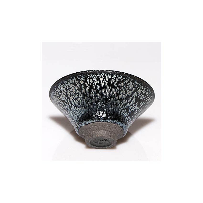 Handmade JianZhan Tenmokus Tea Cups Silver Spot in Black, 3.38oz/100ml Chinese Jian Ware/Jian Zhan Tea Bowl, Porcelain Teacup Junyao Bowl, Silver/Black