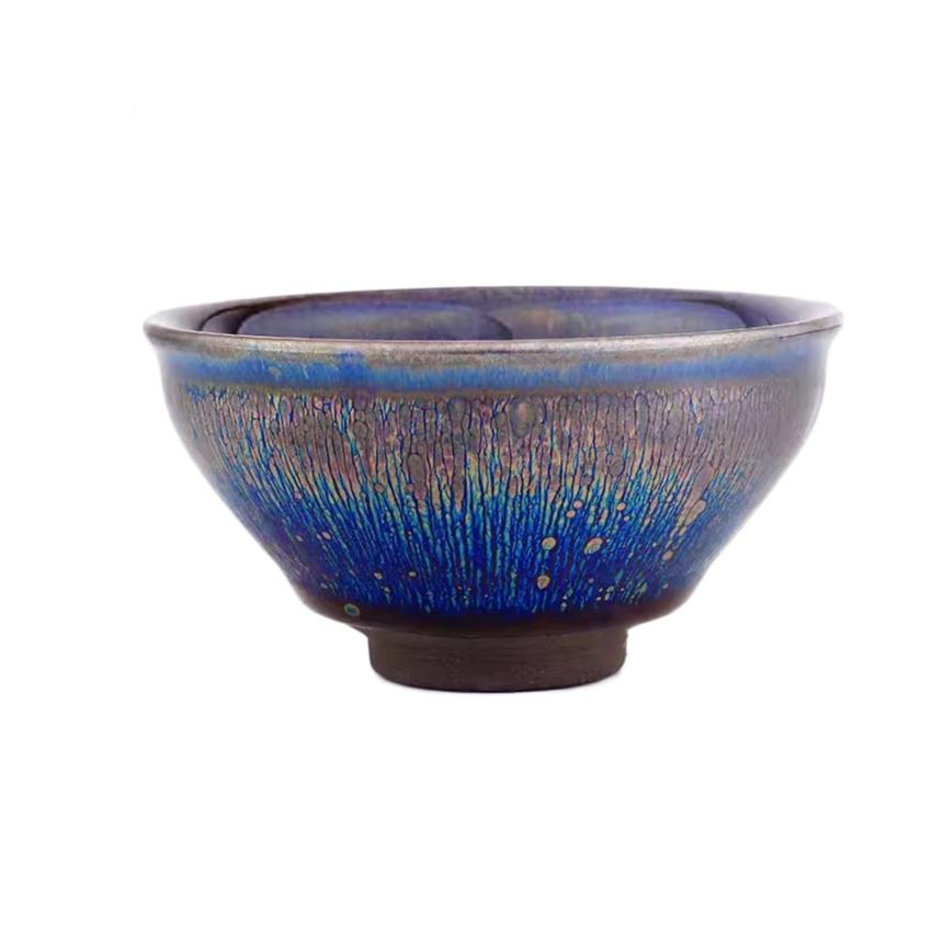 Chinese Tea Cup Ceramic Jianzhan Teaware Handmade Unique Multi-use Porcelain Tea Bowl Colorful Luxurious Blue Kung Fu Tenmoku