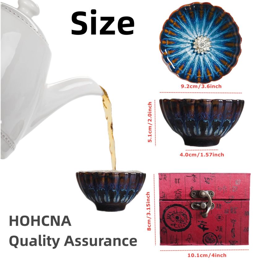 Tenmoku Glaze Kiln Change Jianzhan Tea Cup - 4 oz Silver Inlaid Chinese Kungfu Tea Cup Lotus Tea Cup Dragon Teacup (Lotus)