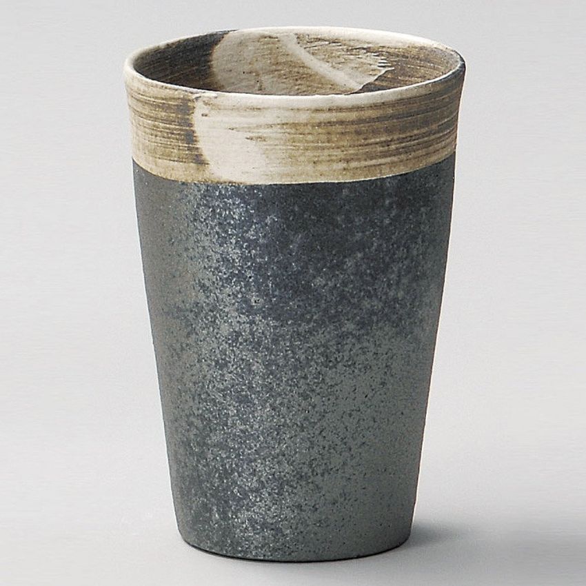 せともの本舗 Black Kiln Changing Brush Free Cup (Shigaraki Pottery) 3.2 x 4.6 inches (8.2 x 11.8 cm), 12.4 fl oz (196 g), Free Cup | Restaurant, Stylish, Tableware, Commercial Use