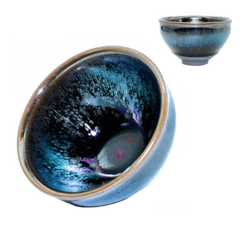 Traditional Handmade Vintage Tenmoku Teaware Artistic Handle Glazes JianZhan Tea Cup Ceramic Cup Gift 120 ml(Style 19)
