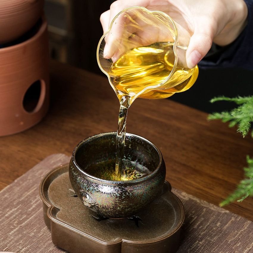 Handmade Coloful Tenmokus Tea Cup Set of 2, Chinese Crafts Kungfu Tea Cups Seven-Colours Ceramic Teacup with Gift Box Packing