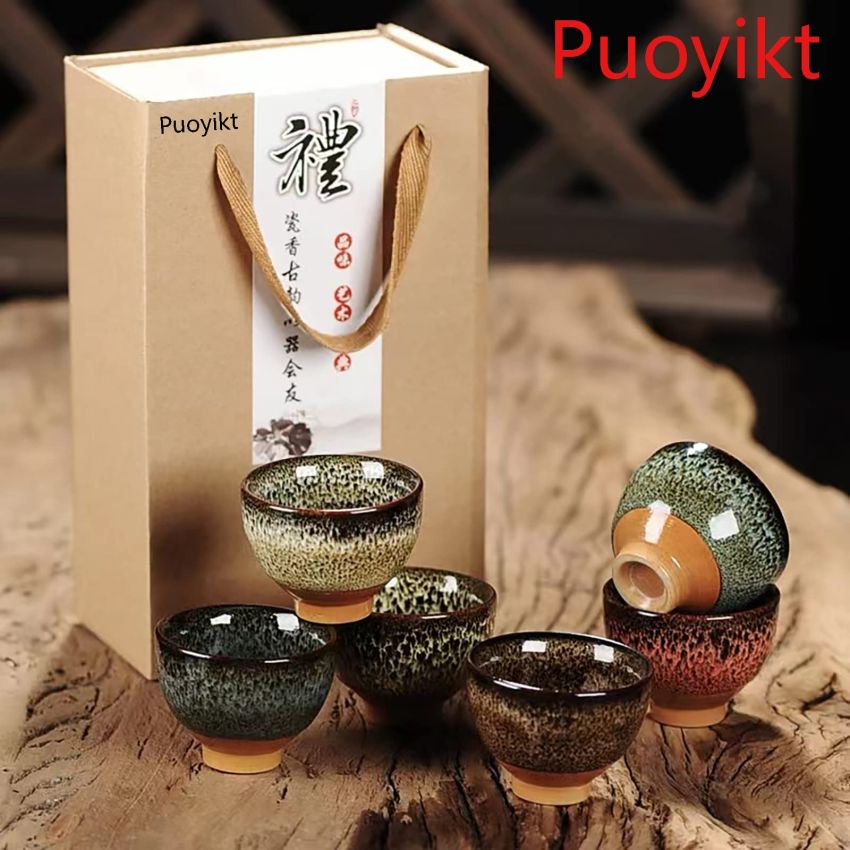 Chinese Ceramic Kung Fu Tea Set of 6, Japanese Tea Cup, Sake Cup, Ceramic Tea Cup, Ceramic Tea Set (6 colors)