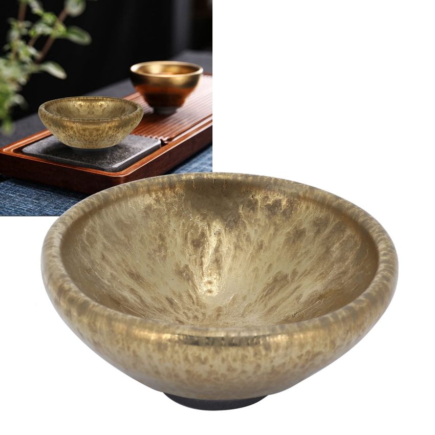 Tomotato Golden Jianzhan Tea Cup, Tenmoku Ceramic Teacup Pure Handmade Mini Cup Mug Crafts Chinese Kungfu Teacup