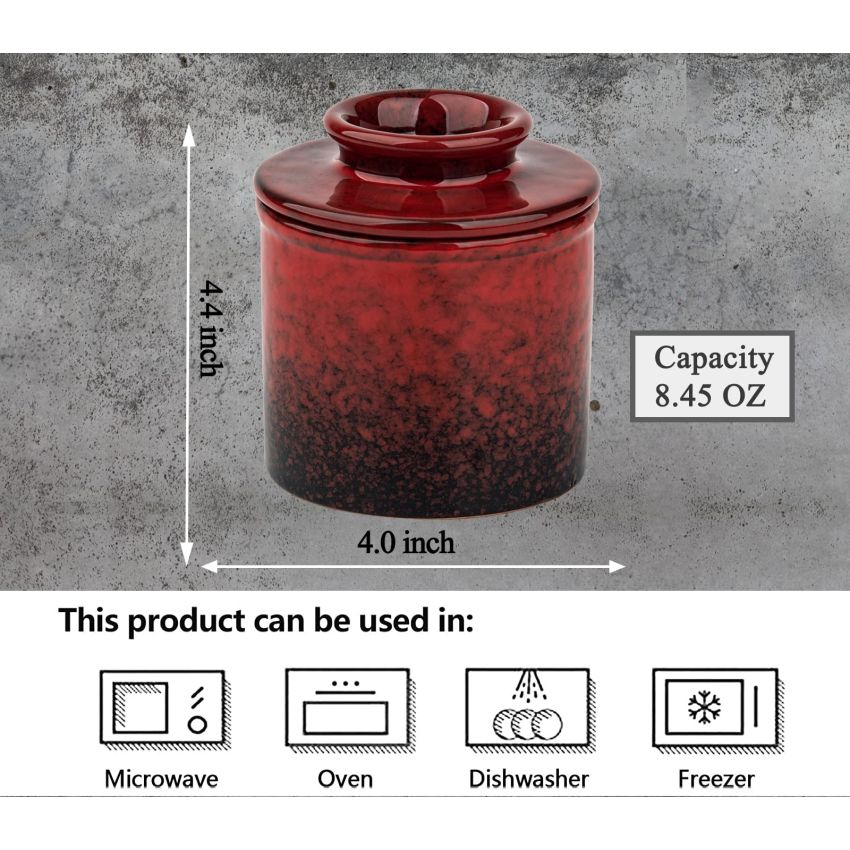 Pottery Butter Keeper Crock Butter Crock Red French Butter Dish Butter Crock For Counter With Water Ceramic Butter Holder Cup To Leave On Counter