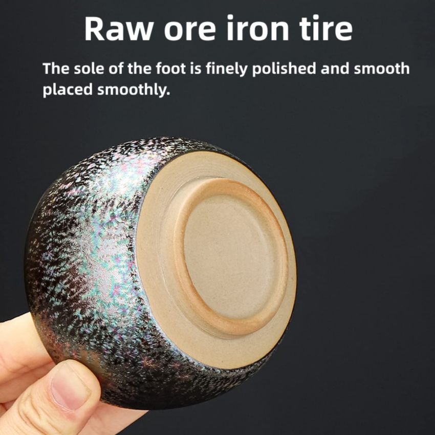 Handmade Coloful Tenmokus Tea Cup Set of 2, Chinese Crafts Kungfu Tea Cups Seven-Colours Ceramic Teacup with Gift Box Packing