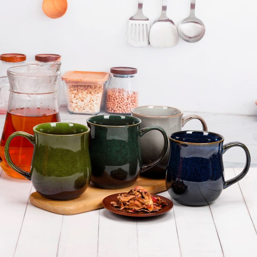 20 Oz Large Ceramic Coffee Mugs, Big Handle Handmade Pottery Tea Cup for Office and Home, Easy to Hold, Microwave and Dishwasher Safe, Hot Cold Drinking, Stylish Texture Glaze (Star Blue)