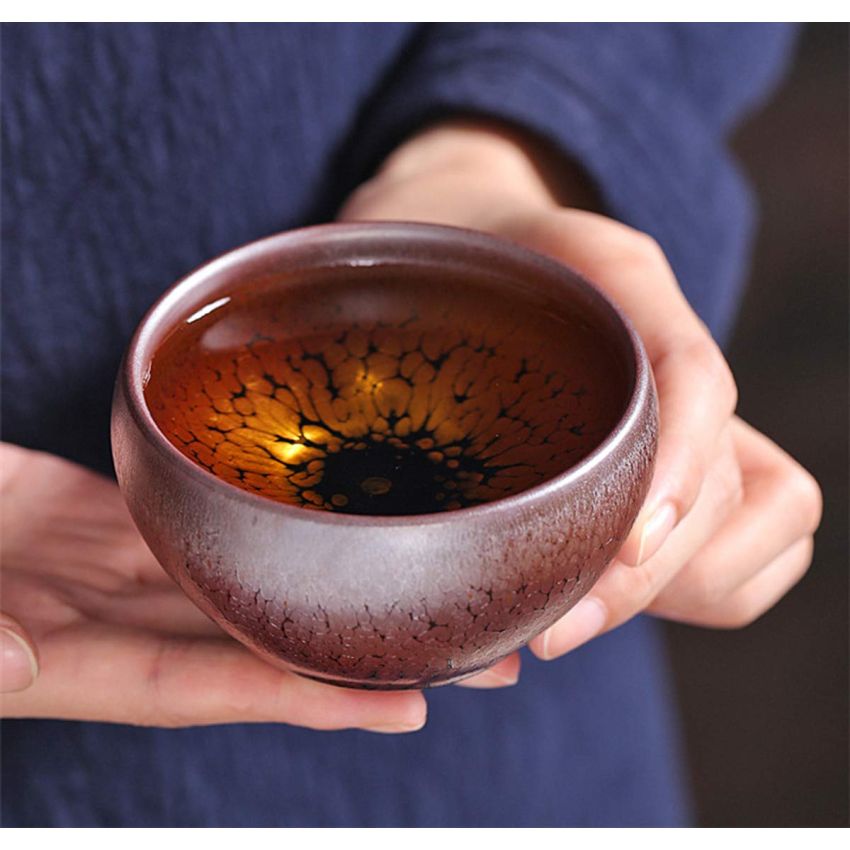 HAPPYDOG JianZhan Tenmoku Tea Coffee Cup Bowl Chinese Crafts Mug Designer Collection Ceremony Ancient Style Handmade (Mixed 2 colors gift box)