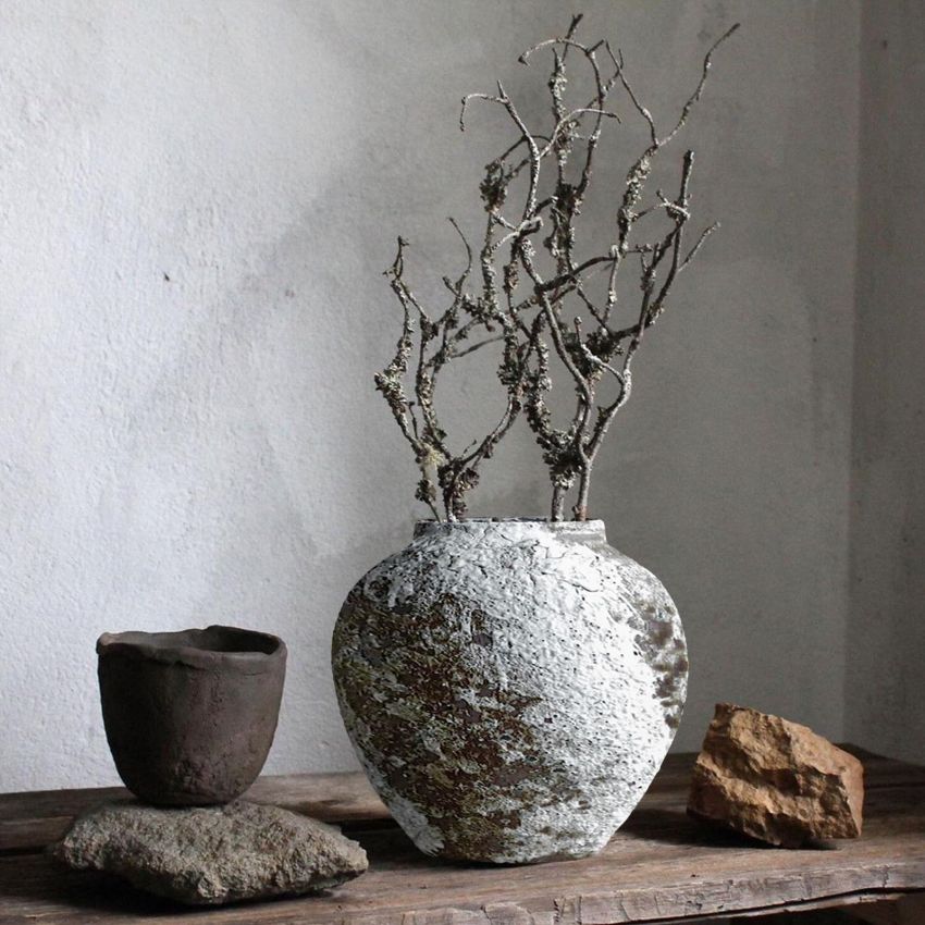 Rustic Ceramic Circular Flower Vase Farmhouse Clay Pottery Large Terracotta Floor Vases for Decorative Centerpiece Vintage Home Decor Aesthetic for Living Room Bedroom Table Entryway