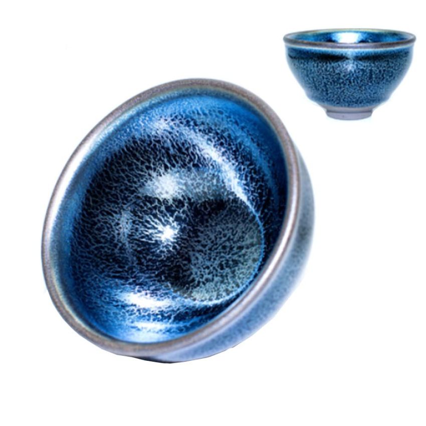 Traditional Handmade Vintage Tenmoku Teaware Artistic Handle Glazes JianZhan Tea Cup Ceramic Cup Gift 120 ml(Blue Unicorn)