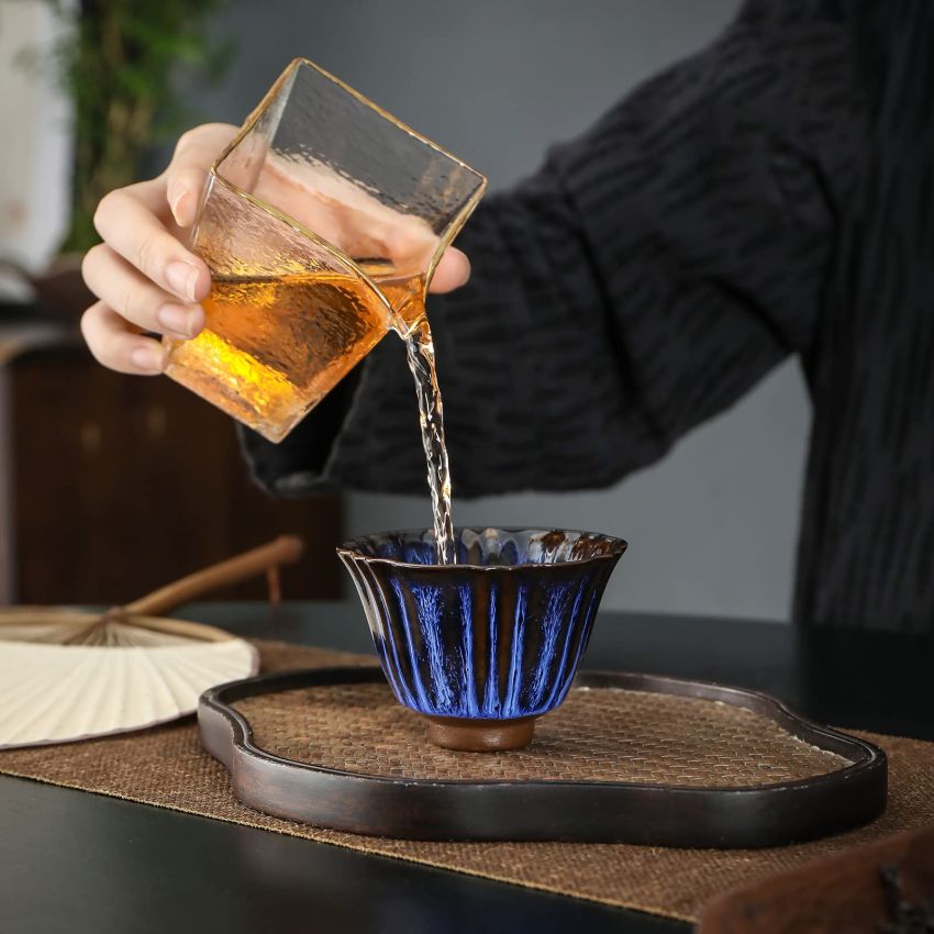 TEANAGOO Tea Cups Tenmoku Jianzhan Blue Symphony A, 2.5 oz / 70 ML, FL08，Tea Cup Set Japanese Tea Set Tea Set Sake Set Traditional Chinese Handmade Porcelain Teacup