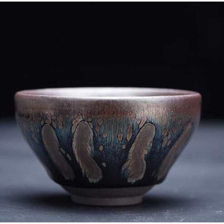 One Featured JianZhan Raw Ore Tenmoku Colorful Wide Mouth Tea Cups Handmade Ceramic kung fu Tea Cup - NO.51