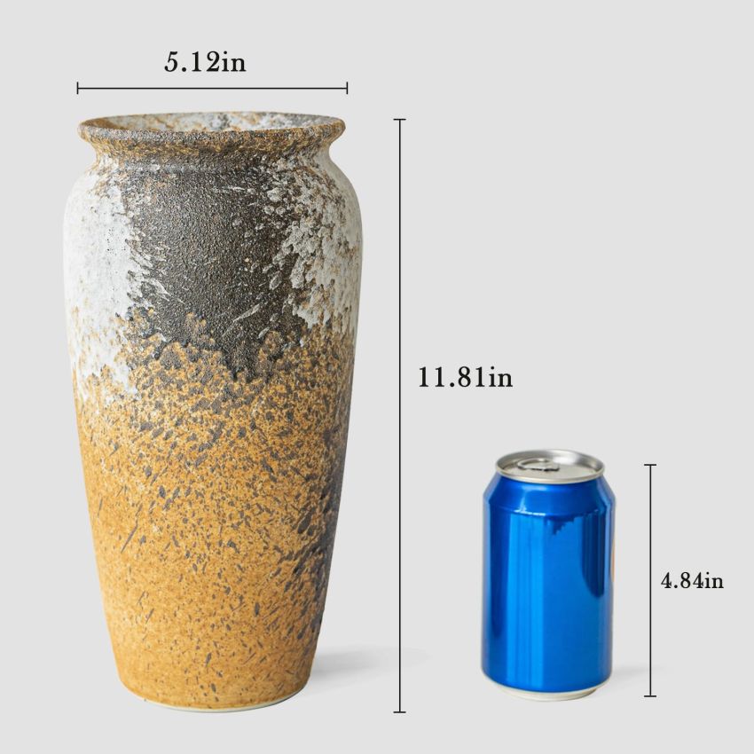 Rustic Ceramic Floor Large Vase for Farmhouse Decor, Pottery Clay Tall Terracotta Vase for Flowers, Pottery Vase for Living Room Decor, Shelf, Mantel Decoration, Wedding Housewarming Gift