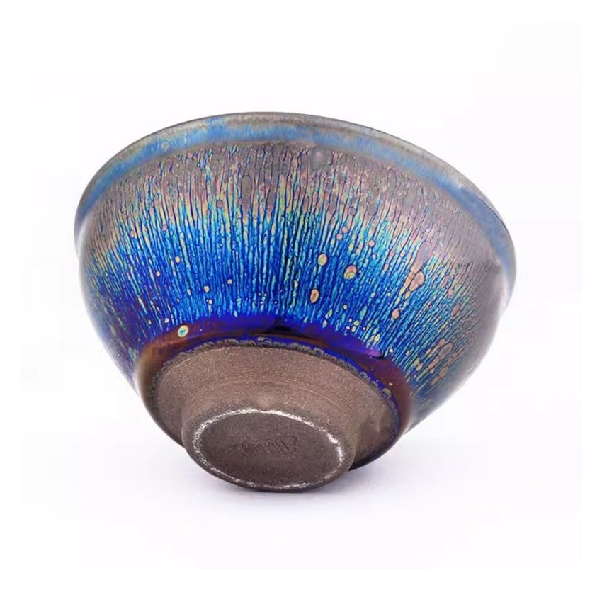 Chinese Tea Cup Ceramic Jianzhan Teaware Handmade Unique Multi-use Porcelain Tea Bowl Colorful Luxurious Blue Kung Fu Tenmoku