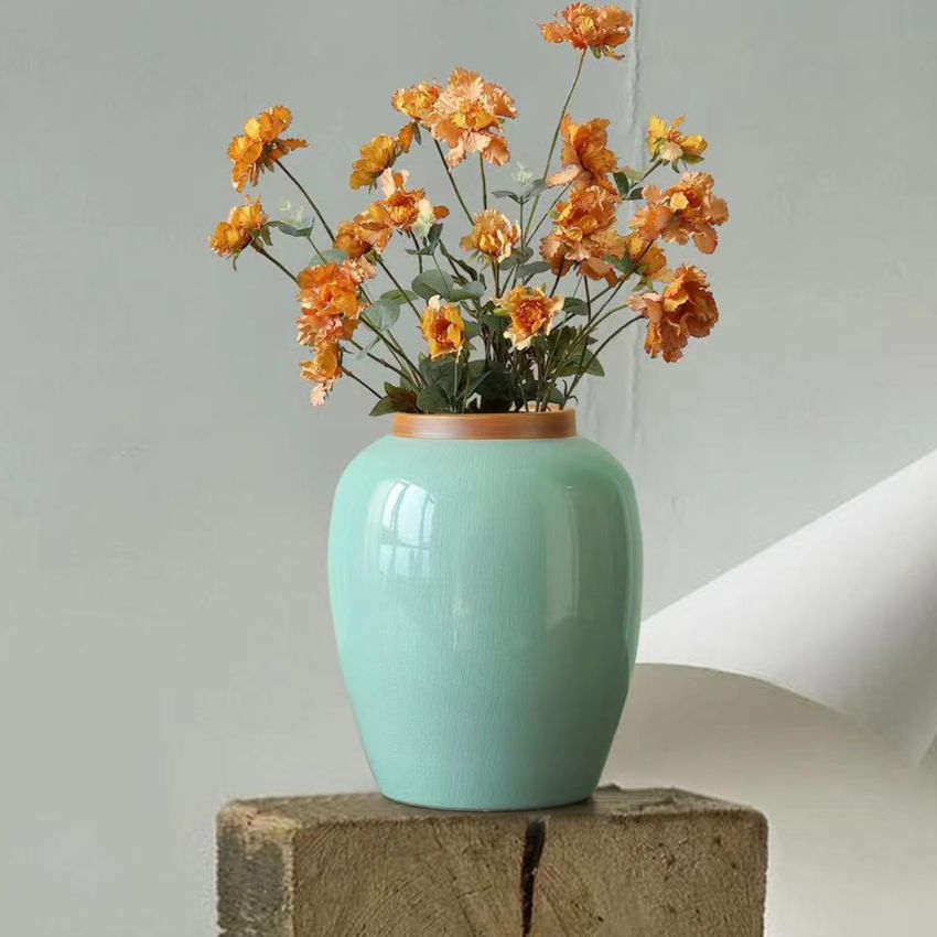 Rustic Ceramic Table Vase, Celadon Ceramic Vases for Decor, Farmhouse Green Vases for Home Decor, Pottery Vase Large Terracotta Vase, Extra Large Vases for Decor Living Room,Bedroom