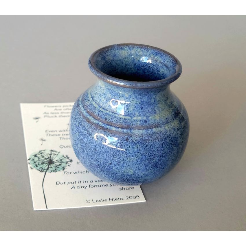 Unique Hand Made Pottery Vase w Poetry Card - Cute Country Farmhouse Style Mini Flower Pot - Gifts for Moms Rustic Home Blue