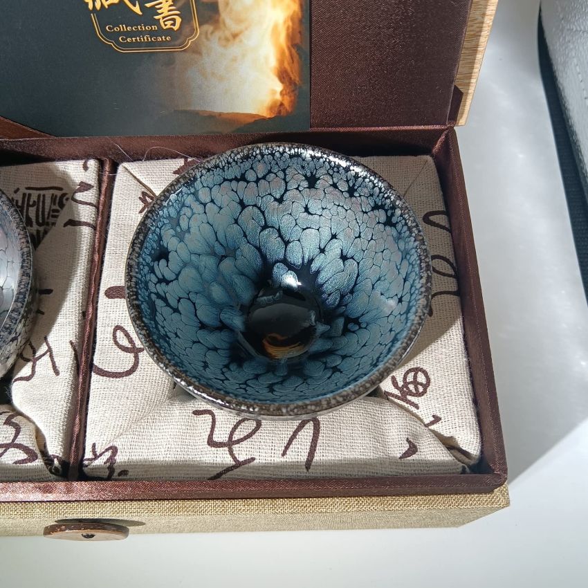 Jianzhan Ceramic Tea Cup, Kung Fu Tea Set, Coffee cup，Tenmoku Teacups - Chinese Time-honored Kiln Fired Craftmenship Set of 2 (2 colors)