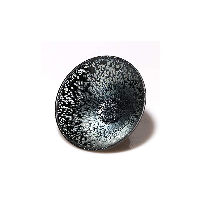 Handmade JianZhan Tenmokus Tea Cups Silver Spot in Black, 3.38oz/100ml Chinese Jian Ware/Jian Zhan Tea Bowl, Porcelain Teacup Junyao Bowl, Silver/Black