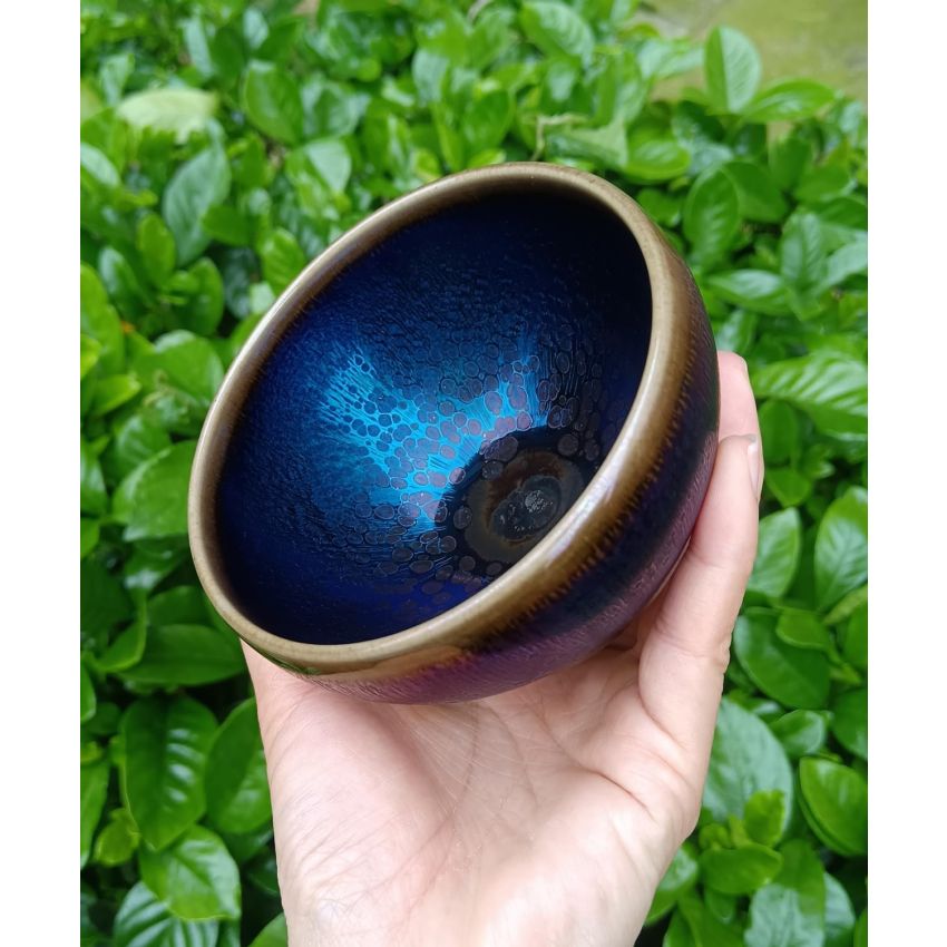 Tenmokus Tea Cup Kiln Change Color and Pattern, 7.1oz / 210ml Porcelain Jianzhan Tea Bowl for Matcha, Handcrafted