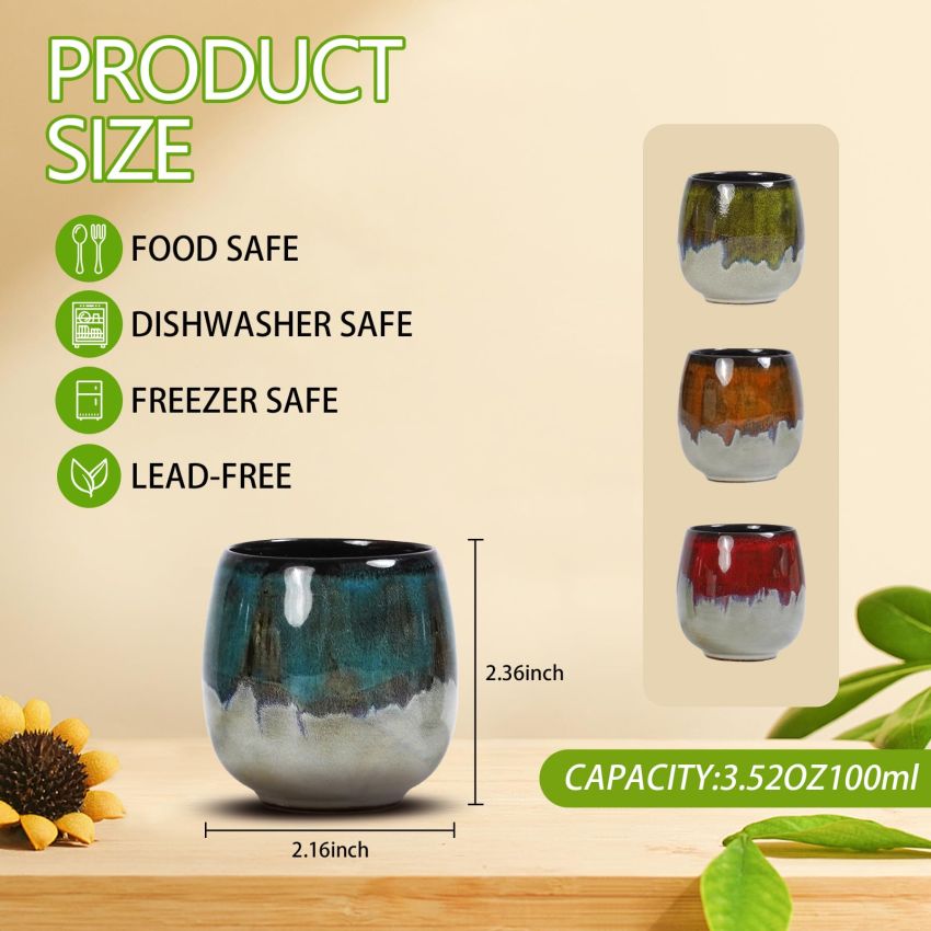 Ceramic Kiln-Change Espresso Cups Small Espresso Coffee Cup Spirits Cups Tasting Cups Ceramic Mate Cup Set of 4 (3Oz)