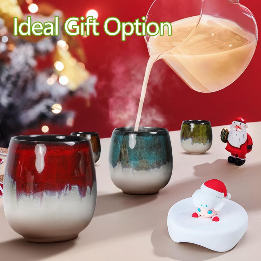 Ceramic Kiln-Change Espresso Cups Small Espresso Coffee Cup Spirits Cups Tasting Cups Ceramic Mate Cup Set of 4 (3Oz)