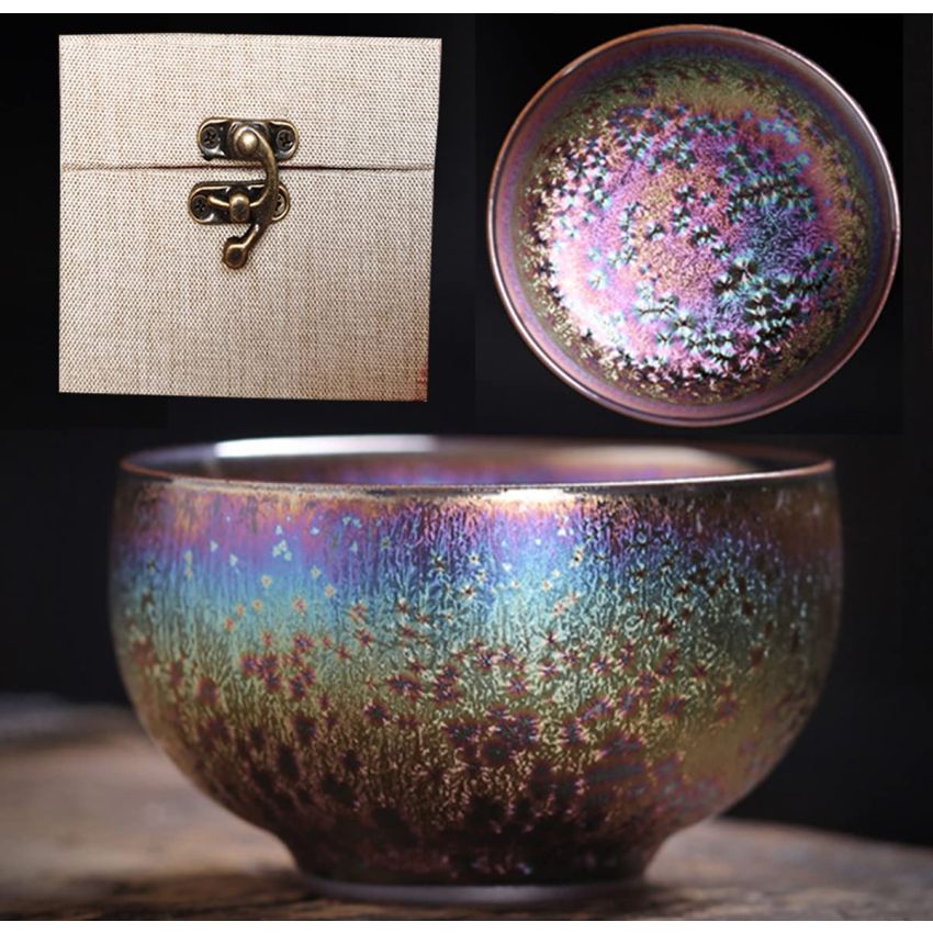 HAPPYDOG Colorful JianZhan Tenmoku Tea Cup Bowl Ancient Chinese Crafts Mug Designer Collection Ceremony Ancient Style HandWork Made (AA)