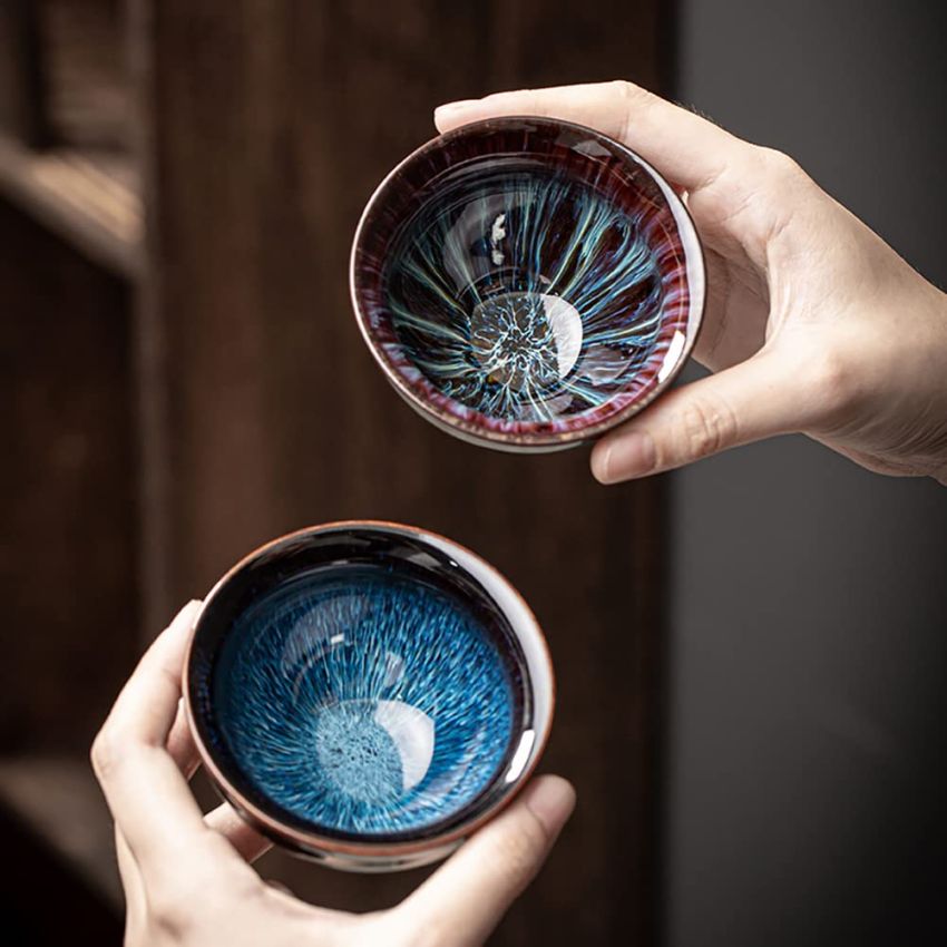 JianZhan Tenmoku Ceramic Handmade TeaCup Porcelain Teacup Kungfu Tea Cup Tenmoku Teacup Master Teacup Ceremonial Matcha Tea Mug,Obsidian Purple Orchid Cup