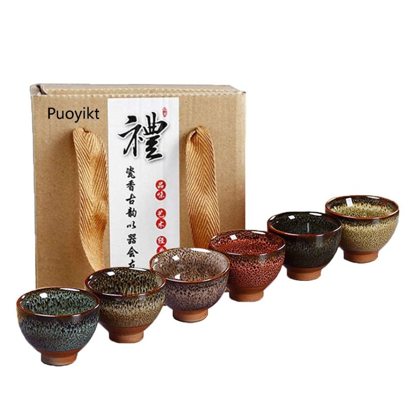 Chinese Ceramic Kung Fu Tea Set of 6, Japanese Tea Cup, Sake Cup, Ceramic Tea Cup, Ceramic Tea Set (6 colors)