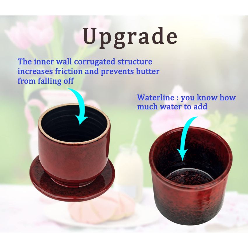 Pottery Butter Keeper Crock Butter Crock Red French Butter Dish Butter Crock For Counter With Water Ceramic Butter Holder Cup To Leave On Counter