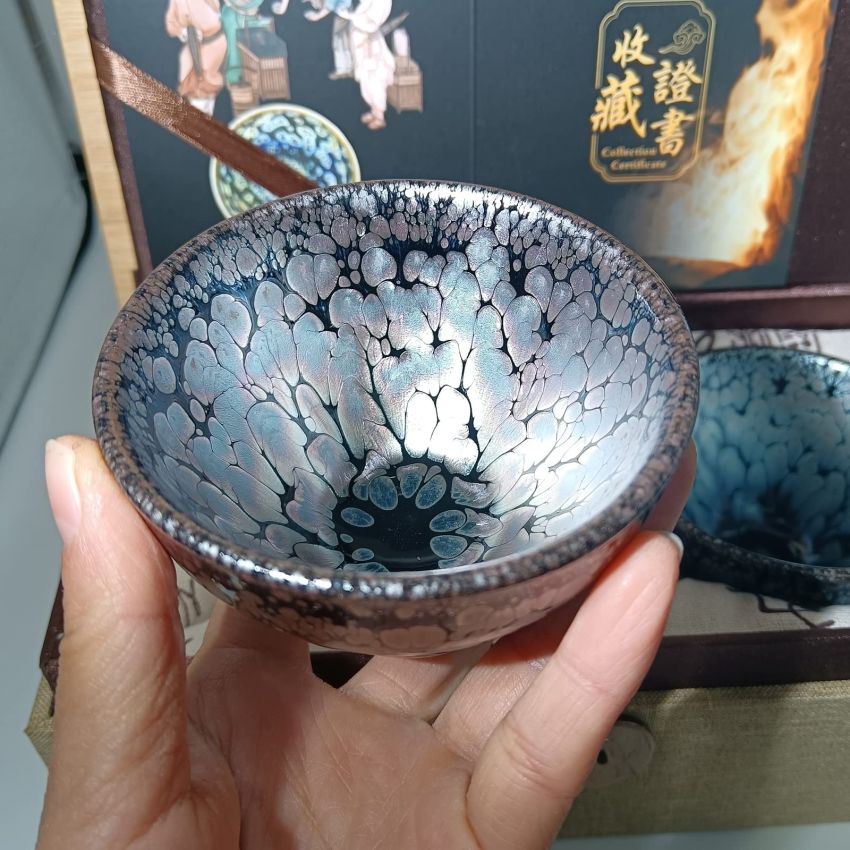 Jianzhan Ceramic Tea Cup, Kung Fu Tea Set, Coffee cup，Tenmoku Teacups - Chinese Time-honored Kiln Fired Craftmenship Set of 2 (2 colors)