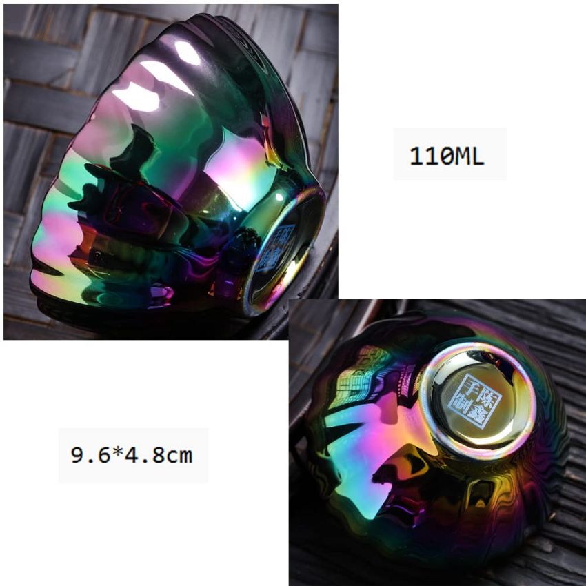 Beautiful Colorful Glaze Ceramic Tenmoku Tea Cup Handmade JianZhan Chinese Teaism Kungfu Tea Cup Tea Set with Gift Box(Gold Peacock)