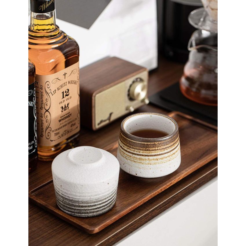 TANG PIN Handcrafted Ceramic Tea Cups Chinese Kung Fu Tea Cup Set of 2, Coffee Mugs for Cappuccino, Ceramic Sake Cups, 6 OZ (Black & Brown)