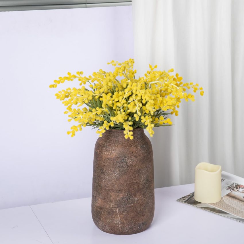 Briful 9.6in Large Rustic Brown Ceramic Vase,Vintage Farmhouse Flowers Vase,Shabby Terra Cotta Vase, Antique Pottery Decorative Pampas Vase for Home Office Table Shelf Mantel Porch Decorations