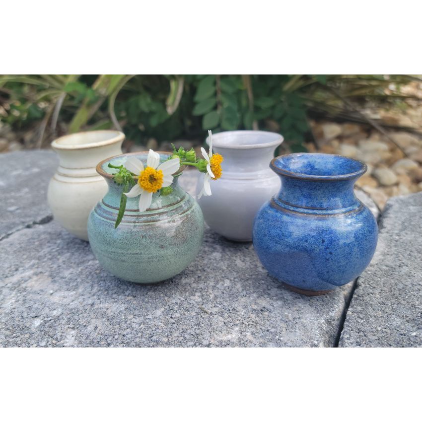 Unique Hand Made Pottery Vase w Poetry Card - Cute Country Farmhouse Style Mini Flower Pot - Gifts for Moms Rustic Home Blue