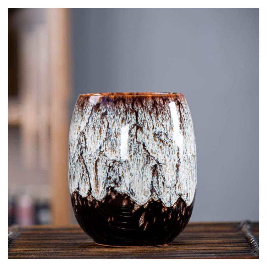 (Set of 4) Four Seasons Kiln Glazed Pottery Teacup Set Ochoko Sake Cup Japanese Chinese Asian Ceramic Porcelain in a Gift Package