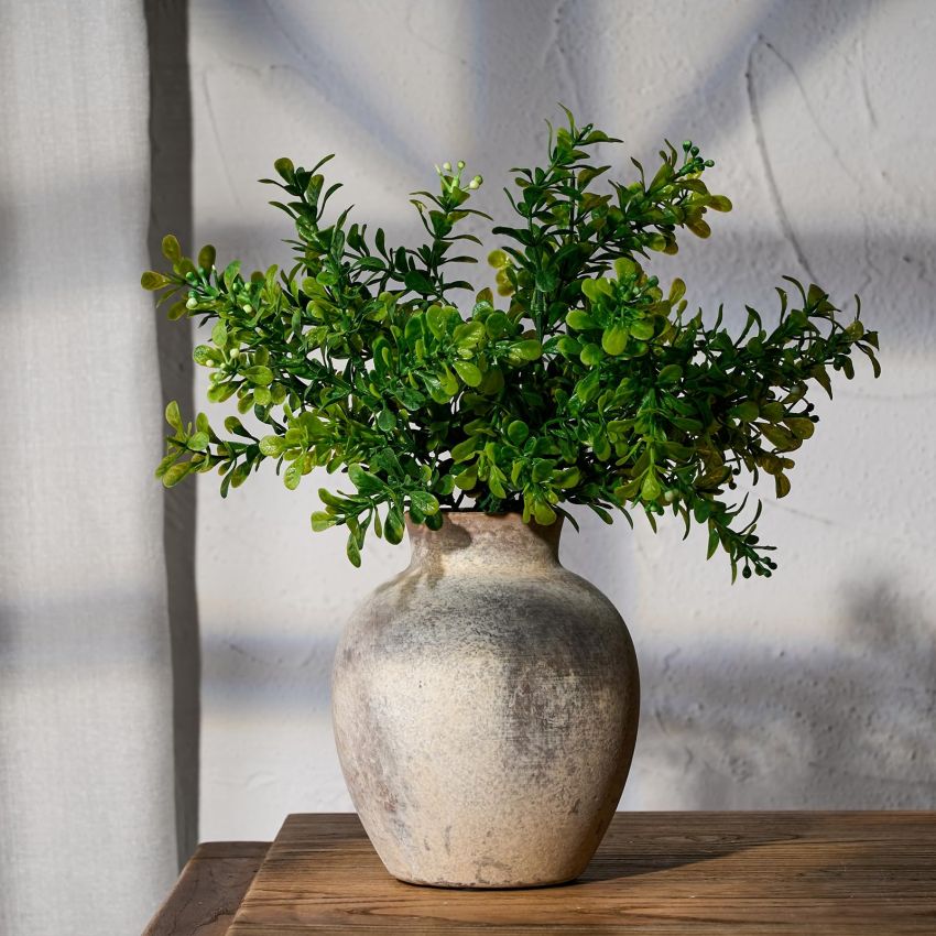 SIDUCAL Ceramic Decorative Flower Vase | 6 Inch Pottery Rustic Farmhouse Vase | Boho Vase for Home Decor | Whitewashed Terracotta Vase for Table, Living Room, Bathroom, Shelf, Mantel Decoration