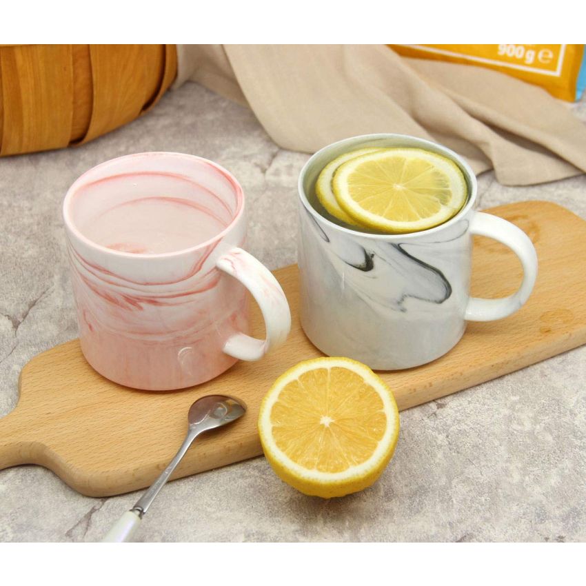 Smilatte 12 oz Stackable Coffee Mugs, M101 Novelty Marble Ceramic Cup for Boy Girl lover, Set of 4, Gray